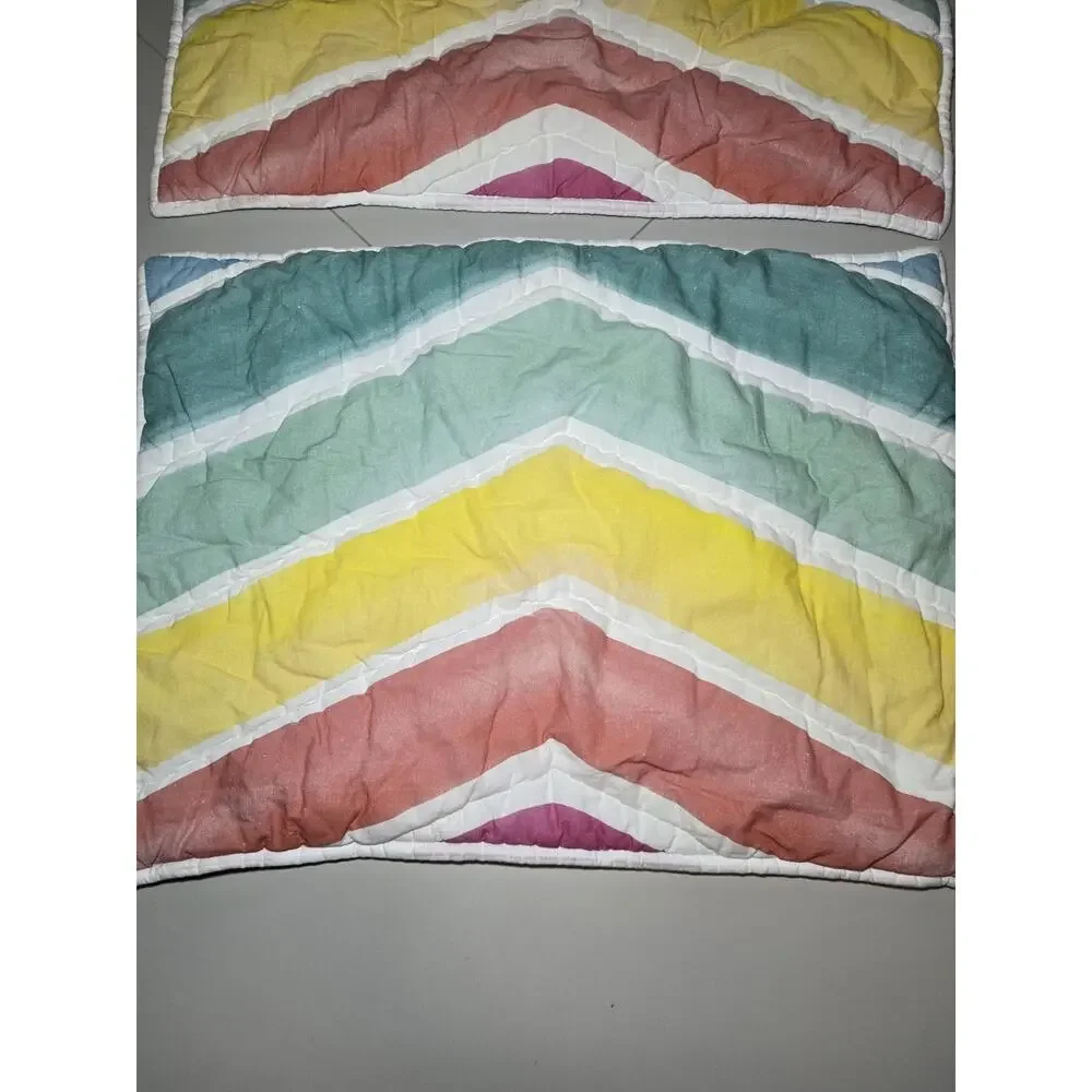 Pottery Barn Teen Pillow Shams Set of 2 Rainbow Colorful Fluffy Quilted Soft